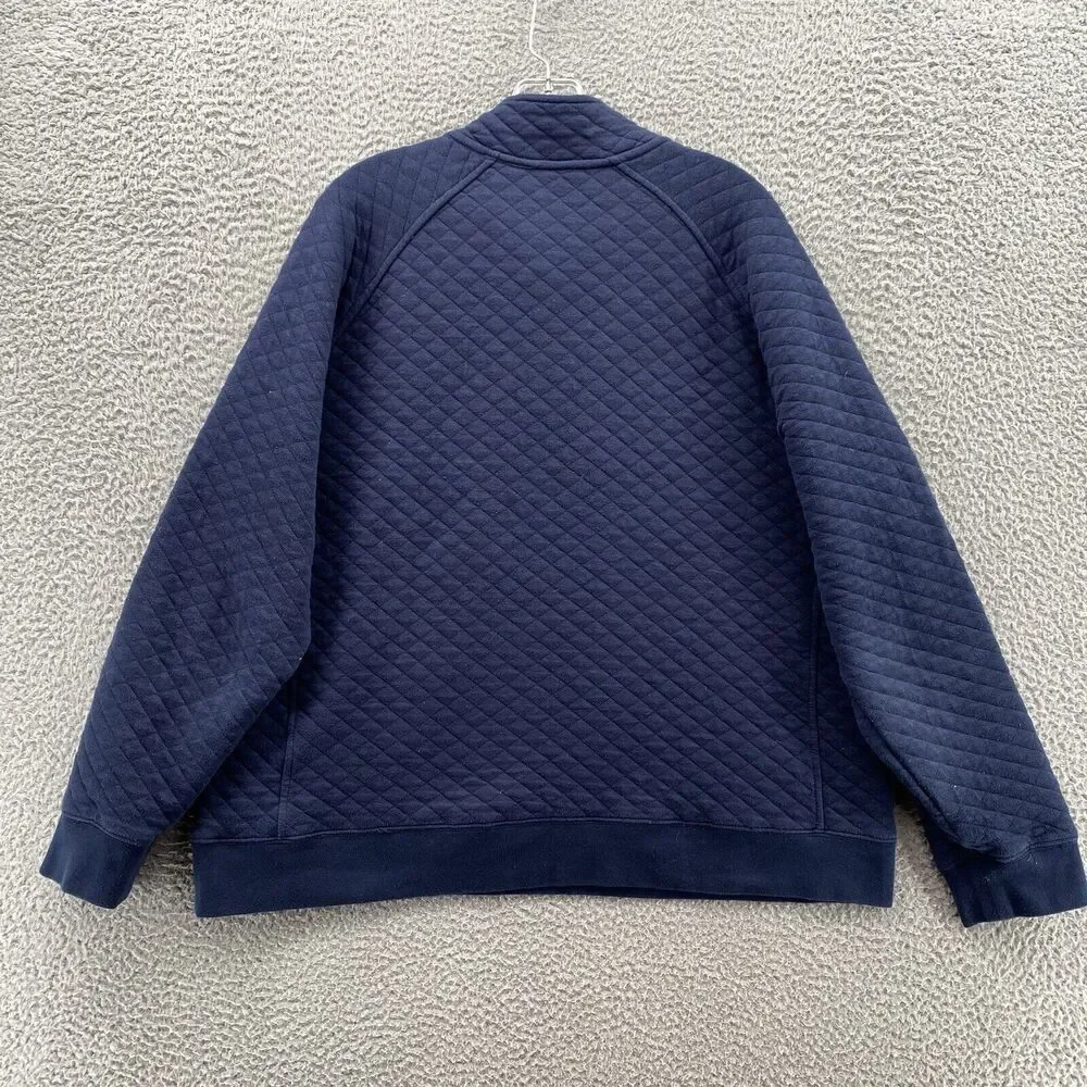 Eddie Bauer Sweater Mens XL Blue 1/4 Button Pull Over Preppy Waffle Quilted Golf